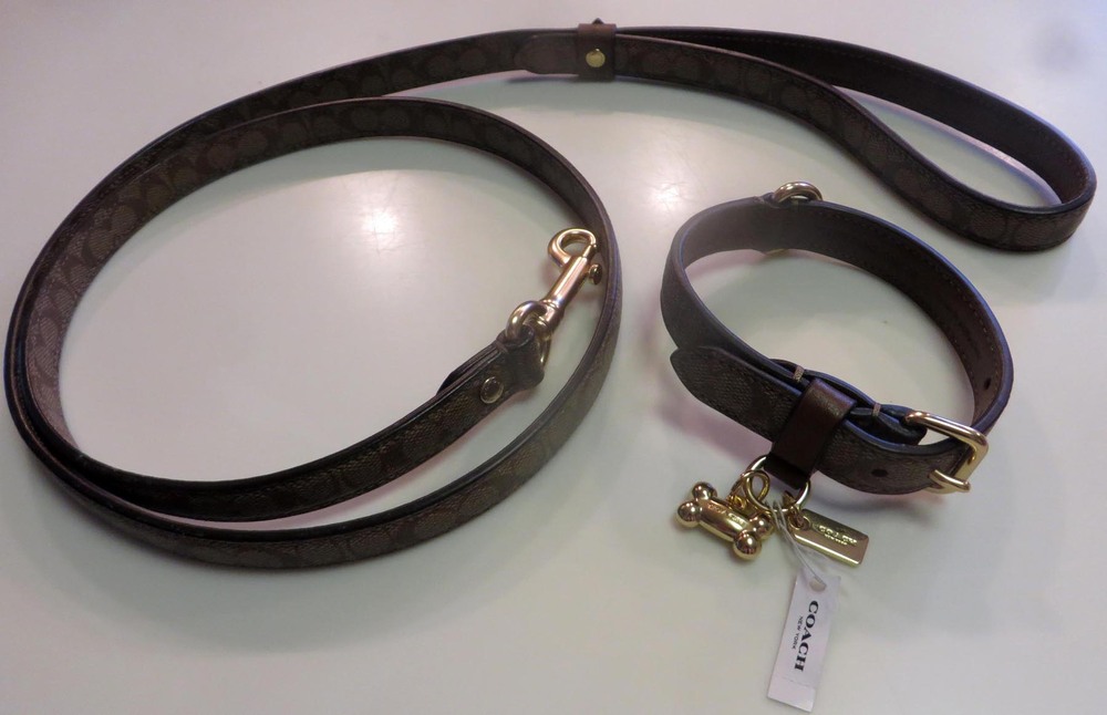 New Coach Signature "C" Dog Collar F26175 Sz Small + Matching Leash F261